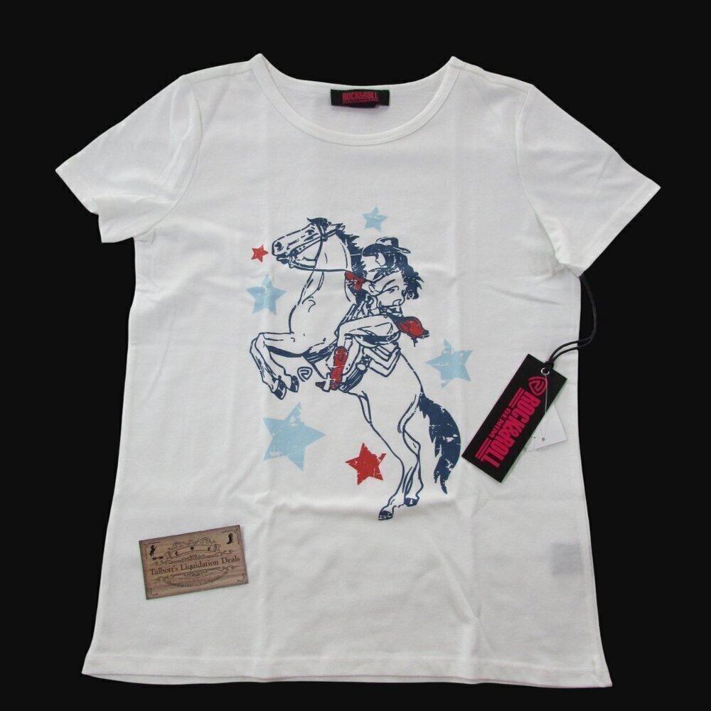Rock & Roll Denim Girl's XL Short Sleeve Americana Graphic T-Shirt - White